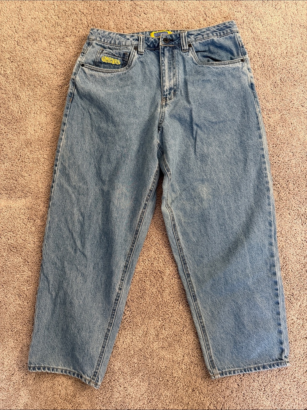 Empyre Light Blue Relaxed Men’s Jeans with Yellow Logo Patch